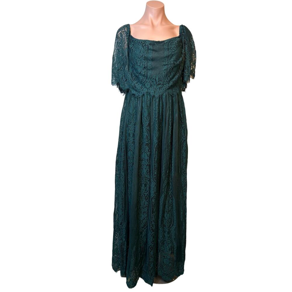 Baltic Born Caroline Lace Maxi Dress XL Emerald Off the Shoulder Cottagecore - Picture 2 of 12